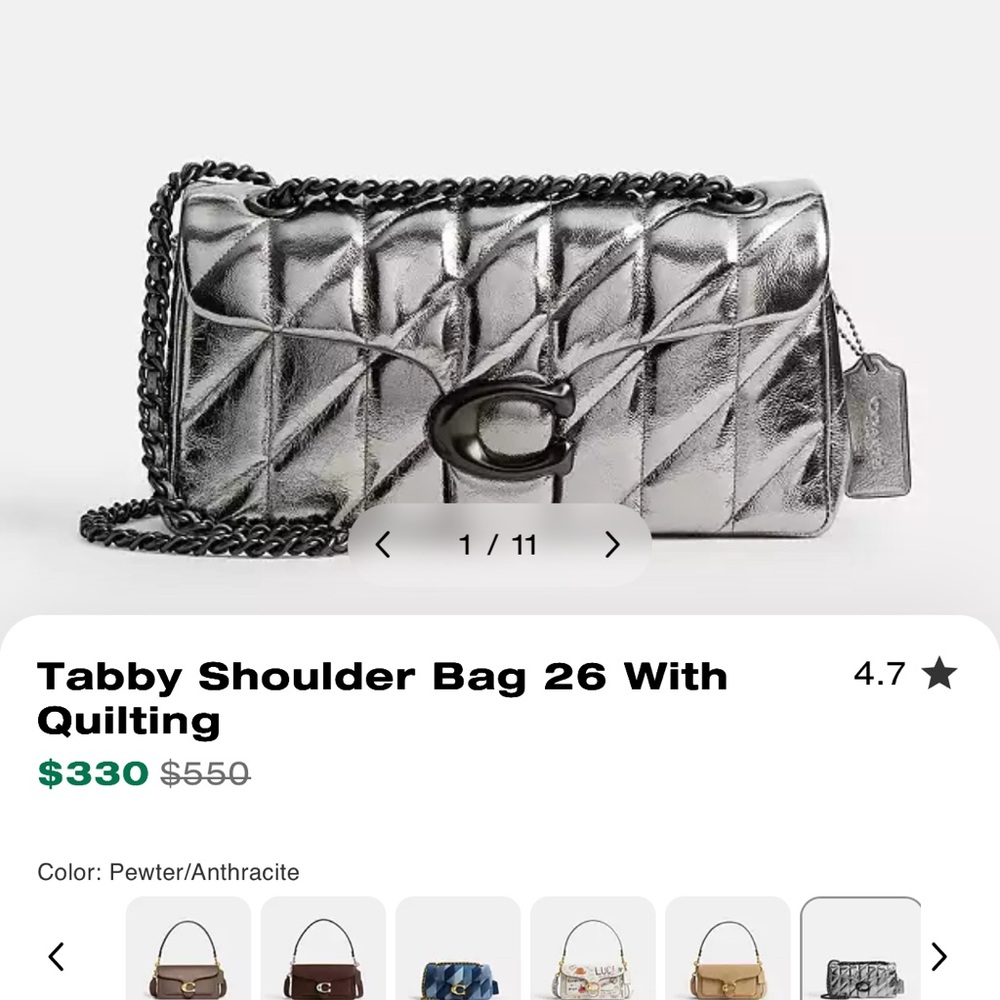 Coach Metallic Silver Quilted Shoulder Bag